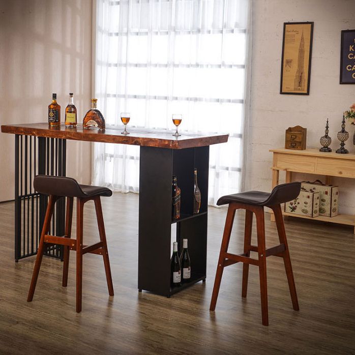 Solid Wood Bar Dining Table Industrial Bar Dining Table with Double Pedestal Base