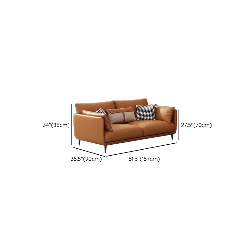 Mid Century Modern Orange Pillows Pillow Top Arm Genuine Leather Seating