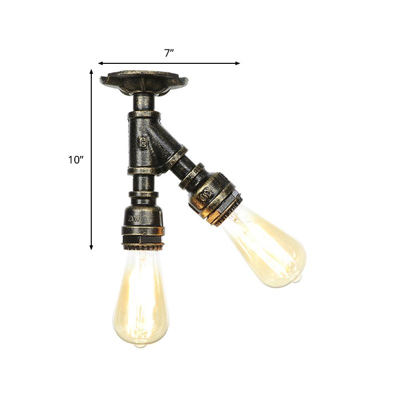 Tubazioni in metallo semifulmine a filo agricola a 2 luci per soffitto a ridotto in ottone antico/argento invecchiato/bronzo antico