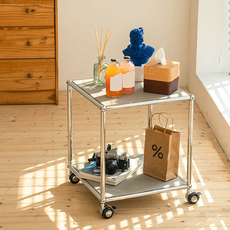 22.44" Tall 4 Legs Side Table with Shelves Modern Metal End Table Stand