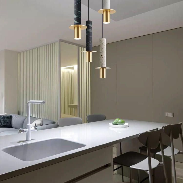 Nordic Modern Long Cylindrical Shape Pendant Light Stone Small Suspension Light  for Living Room