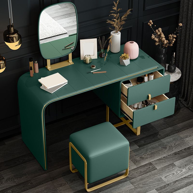 Luxurious Leather 2-Drawer Vanity Makeup Table Set in Dark Green
