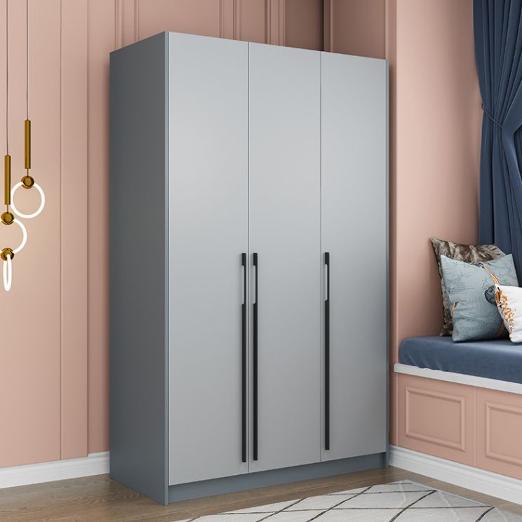 Grey Wooden Wardrobe Armoire Hinged Storage Cabinet with Soft Close Drawer