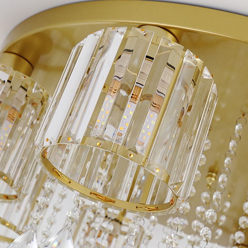 Contemporary Cylinder Flush Light Fixture Crystal Flushmount Lighting for Living Room
