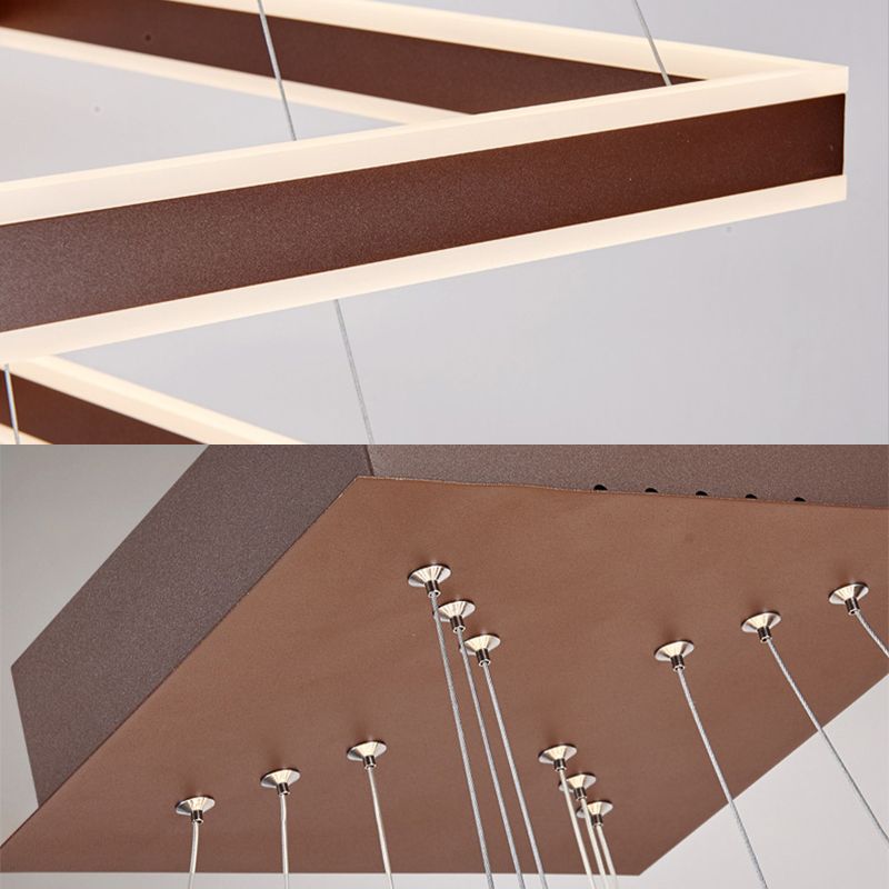 Square Ceiling Pendant Modern Acrylic 1/2/3-Head LED Brown Chandelier Light in Warm/White Light