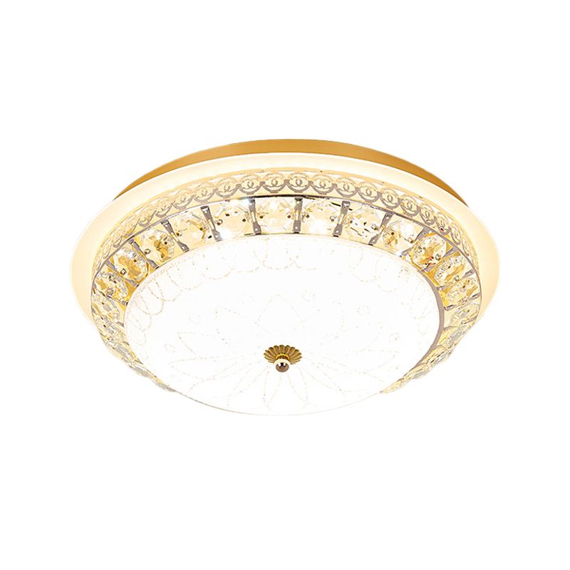 Simple Bowl Shaped Ceiling Lamp Crystal 16"/19.5" Wide LED Flush Mount Recessed Lighting in Gold
