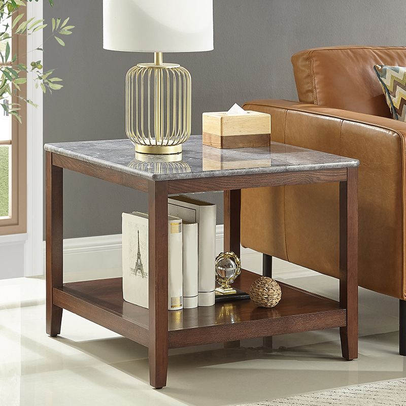 Farmhouse Living Room 4-Leg End Table One-Shelf Wooden Sofa End Table