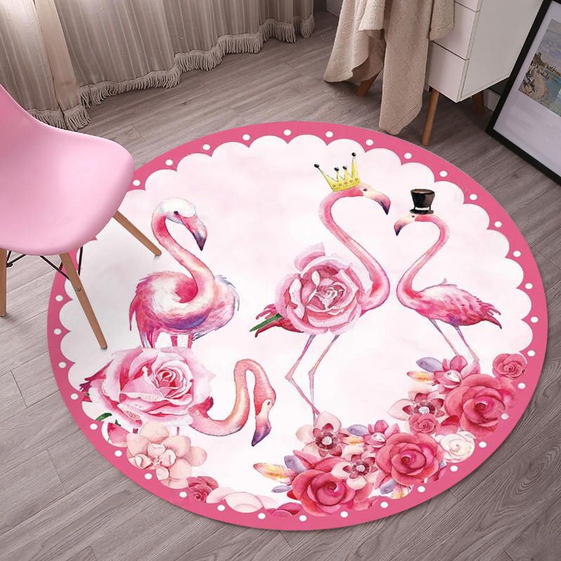 Green Simple Carpet Blending Flamingos Carpet Washable Carpet for Living Room