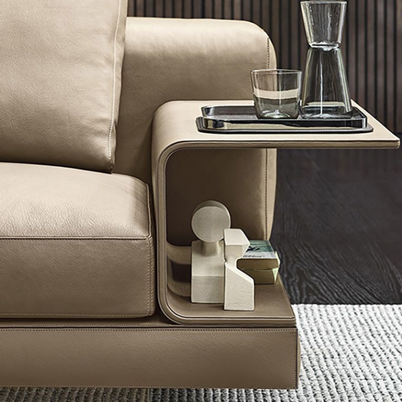 Contemporary Genuine Leather Square Arm Standard Sofa with Bolster Pillows