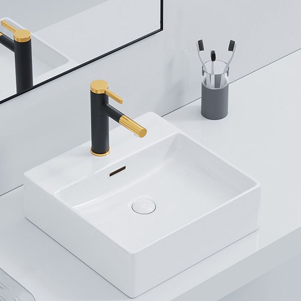 Ceramic Vessel Bath Sink Overflow Rectangular Swivel Faucet Bathroom Sink