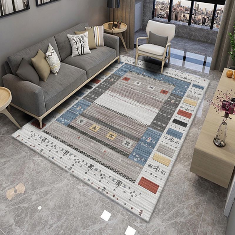 Black Modern Rug Polyester Geometric Print Rug Non-Slip Backing Rug for Drawing Room