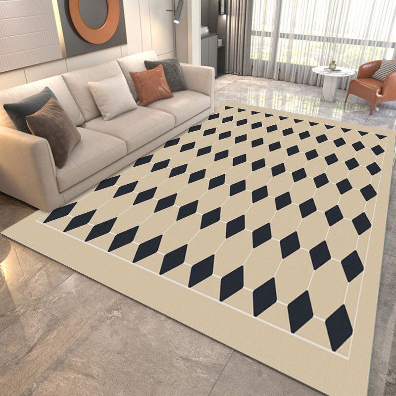 Black Lozenge Pattern Rug Polyester Modern Rug Washable Area Rug for Drawing Room