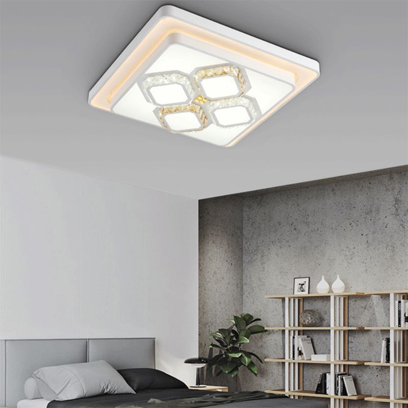 Carré / Rectangulaire Salle de vie Flush Mount Lamp Crystal LED Simple Flushmount Éclairage en blanc
