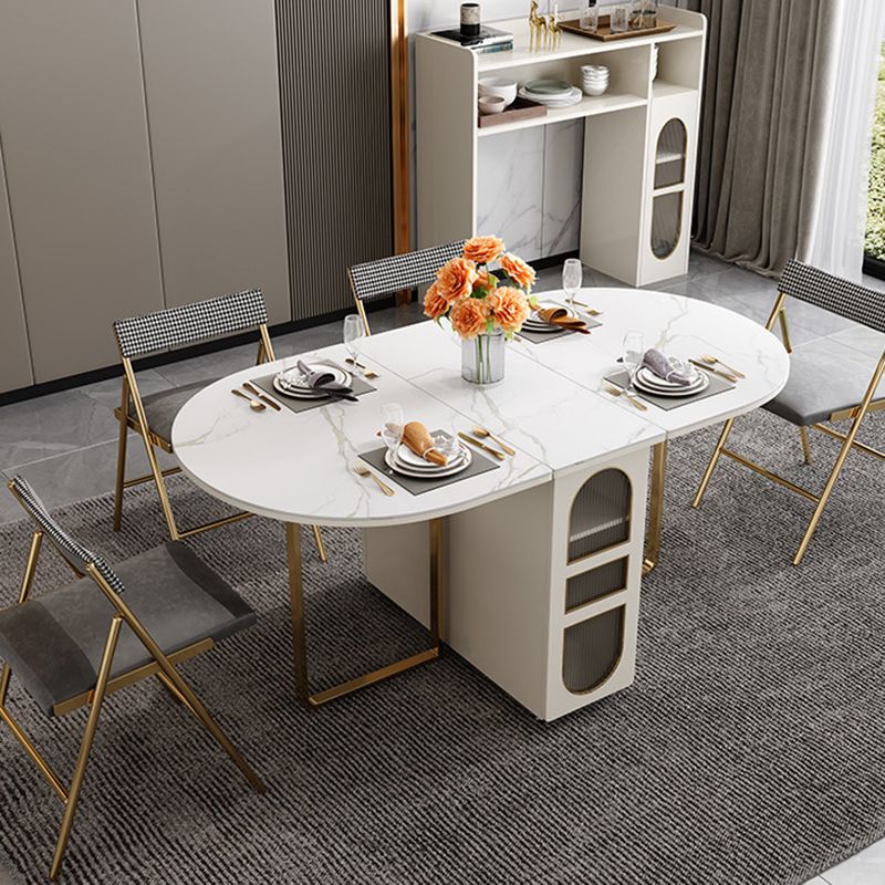 59-inch Oval Shape Casual Dining Table Two-Color Extendable Table with Sintered Stone