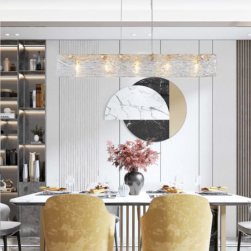 5 Light Island Lighting Modern Style Rectangular Shape Glass Hanging Light Fixtures