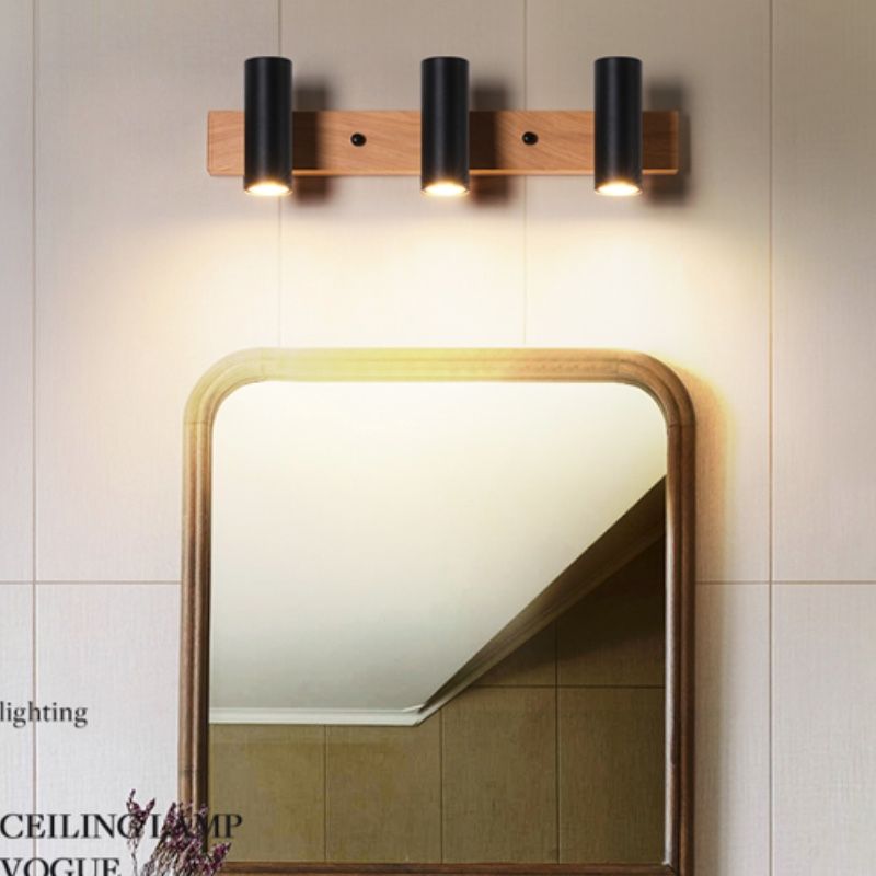 Multi Light Strip Vanity Light Modern Style Mirror Light with Wood for Bedroom