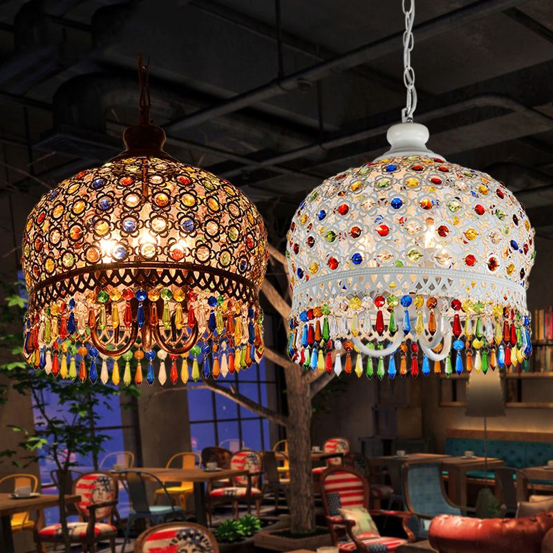 White/Brass 3 Bulbs Chandelier Lamp Traditional Metal Dome Hanging Ceiling Light for Restaurant