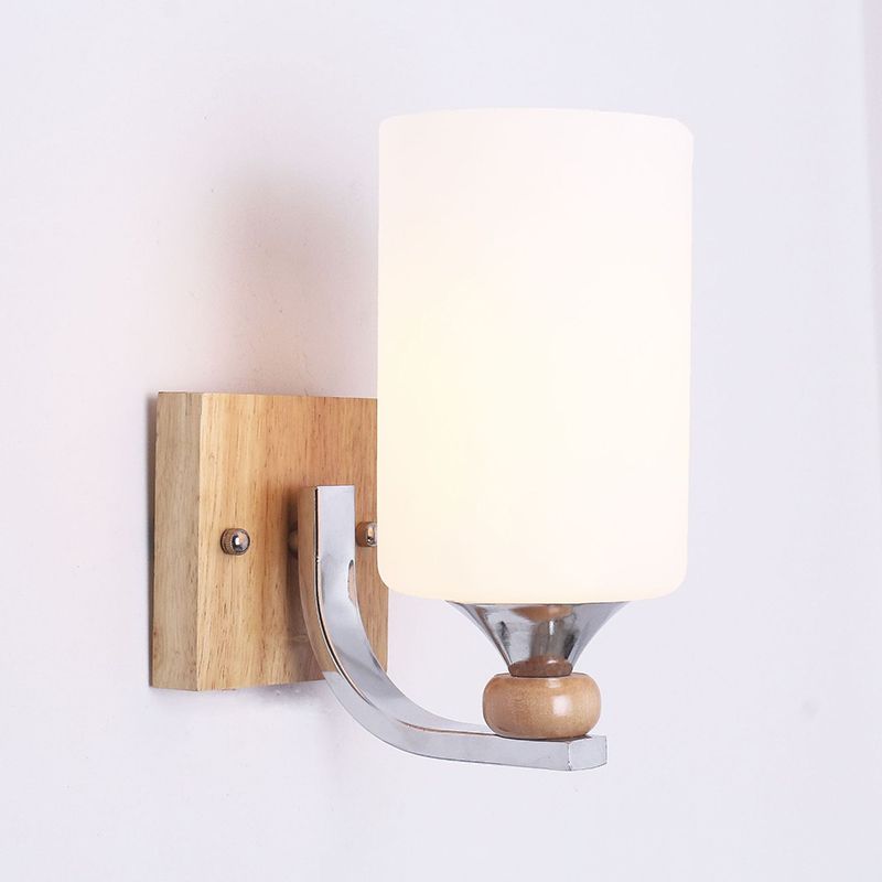 Contemporary Cylindrical Wall Mounted Lights White Glass Flush Mount Wall Sconce for Bedroom