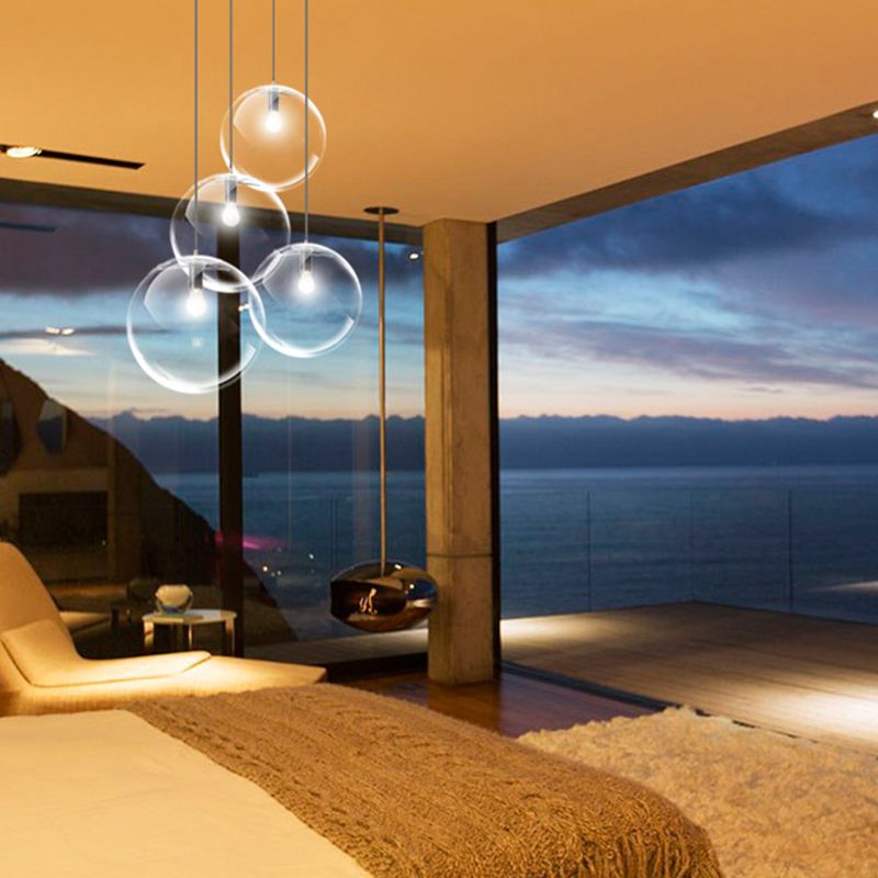 Transparent Glass Ball Suspension Light with Metallic Lamp Holder Modern Simplicity Single Light Hanging Pendant for Bedroom