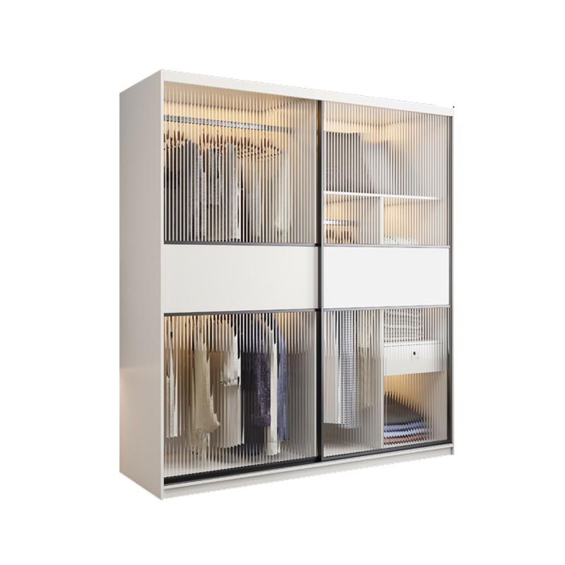 Contemporary Style Wardrobe Glass 2-Door Wardrobe Closet with Shelves