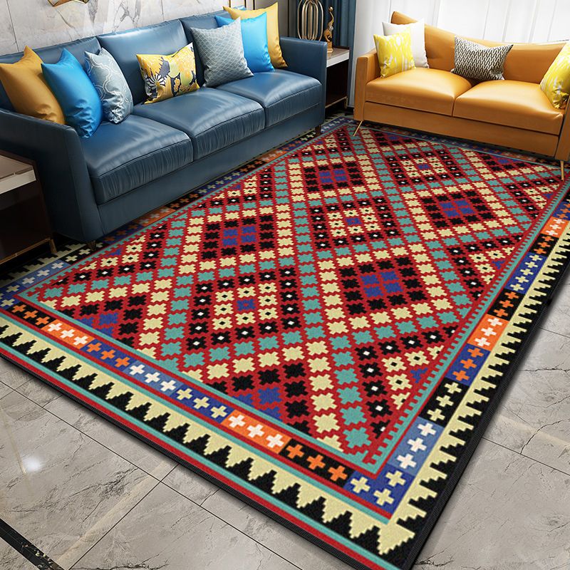 Multi Color Geometric Rug Synthetics Moroccan Carpet Stain Resistant Machine Washable Anti-Slip Rug for Living Room