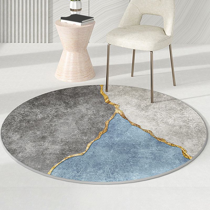 Round Contemporary Rug Living Room Abstract Pattern Carpet Stain Resistant Indoor Rug