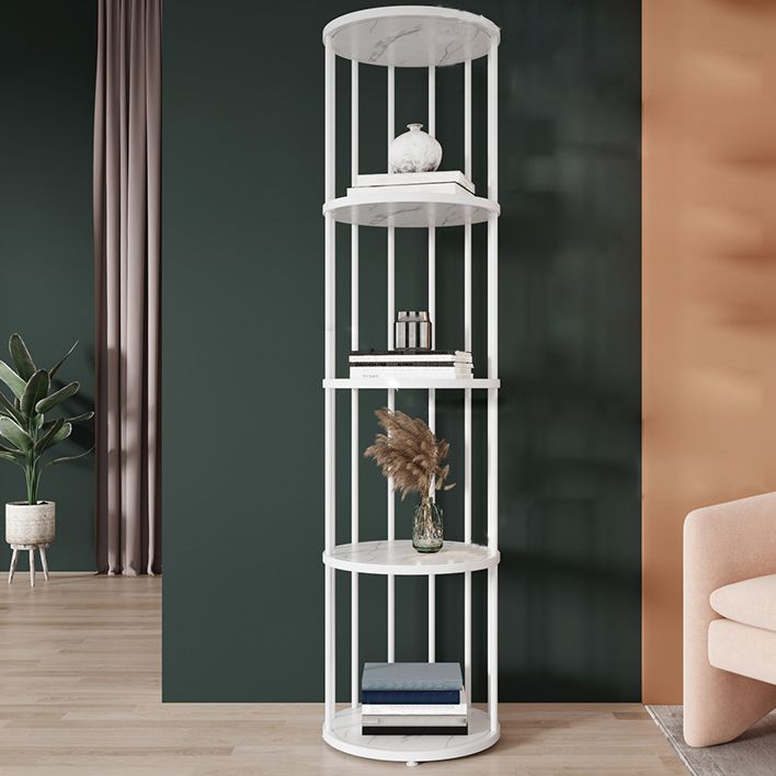 Urban Vertical Corner Bookshelf Iron Frame White Manufactured Wood Shelf Bookcase