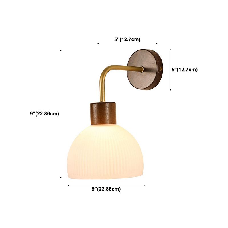 1-Light Wall Lamp Modern Wooden Wall Mount Lamp with Glass Shade for Living Room