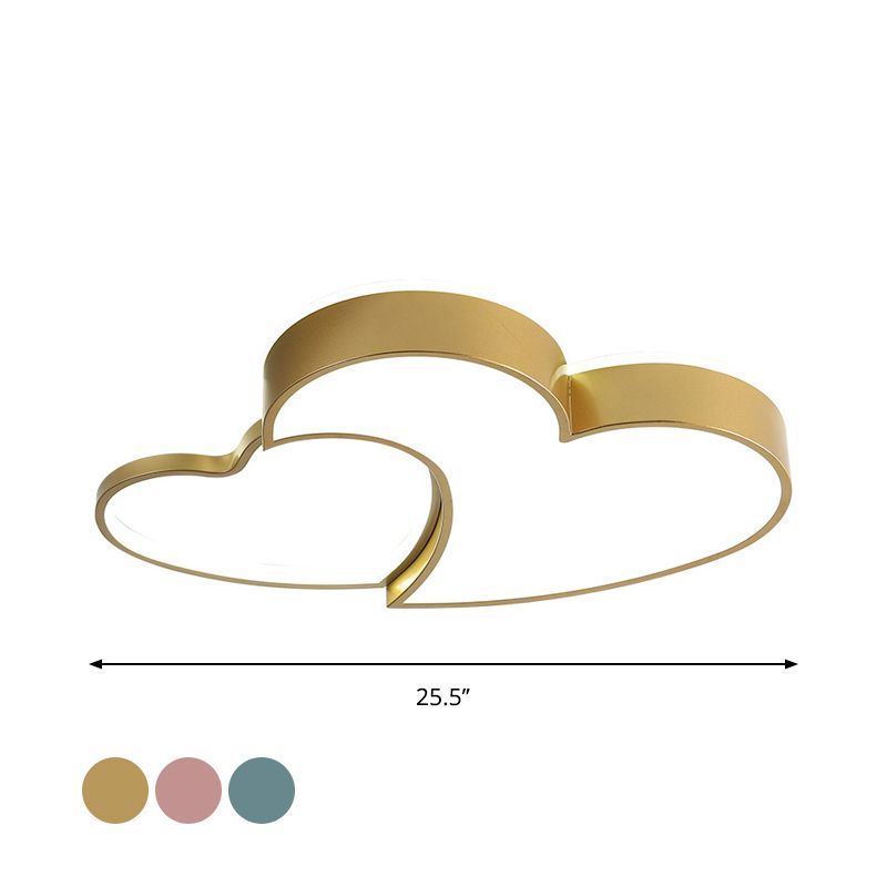 Double-Heart Kids Room Flush Light Acrylic Macaron Surface Mounted LED Ceiling Lamp in Pink/Blue/Gold, 21.5"/25.5" Wide