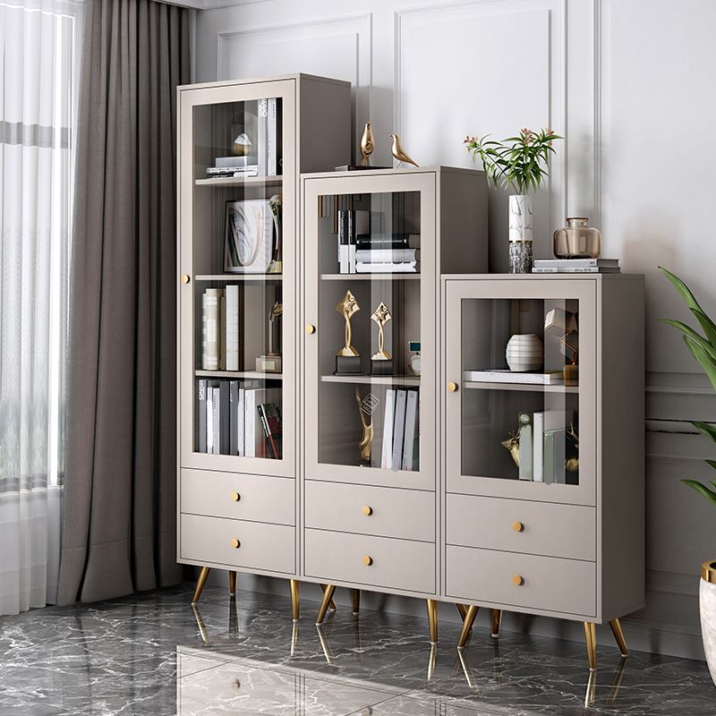 Modern Wooden Bookcase Standard Closed Back White/Champagne Bookshelf for Home Office