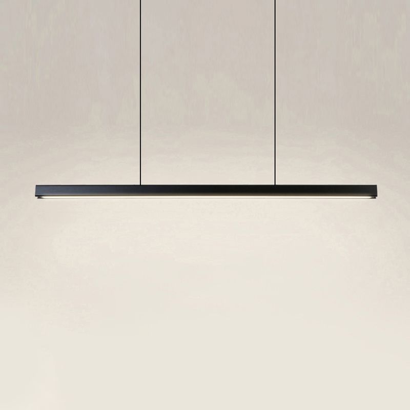 Modern Island Light Metal Straight Island Pendant in Black for Dining Room