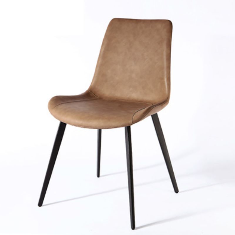 Modern Leather Side Chair Solid Back Dining Chair with Metal Base