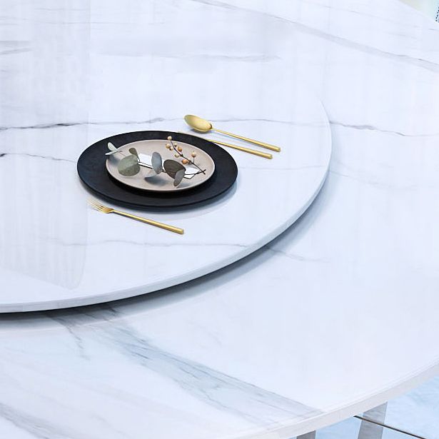 Simple Home Sintered Stone Dining Table Single Pedestal Base Round Table with Turntable