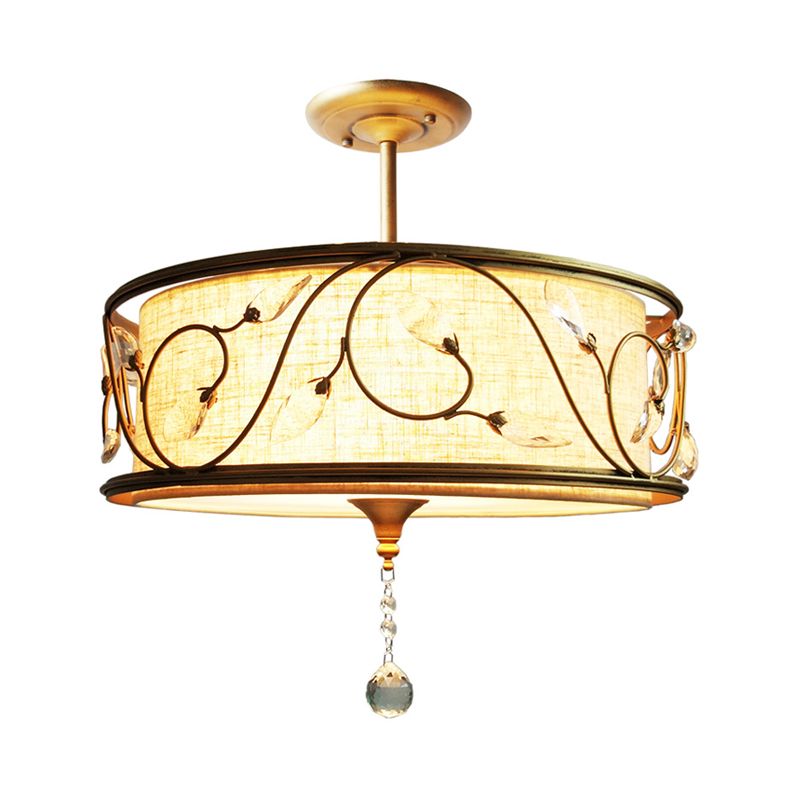 14 "/16" Dia Golden 3-Light Semi Flush Lamp Traditioneel metalen ronde plafondlicht met kristalelement