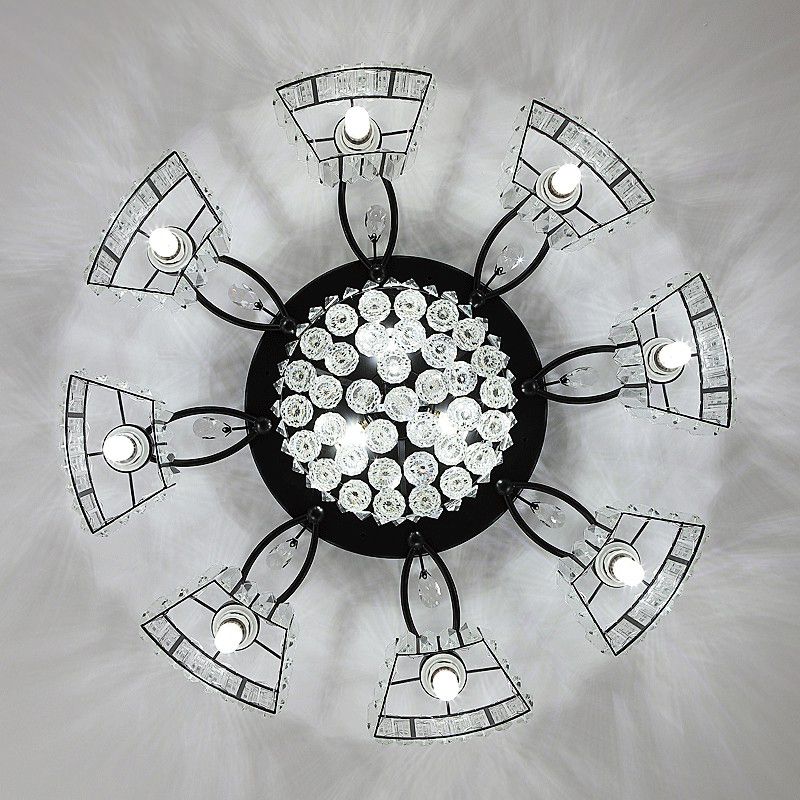 Circular Bedroom Ceiling Lamp Prismatic Crystal Minimalist Semi Mount Lighting in Black