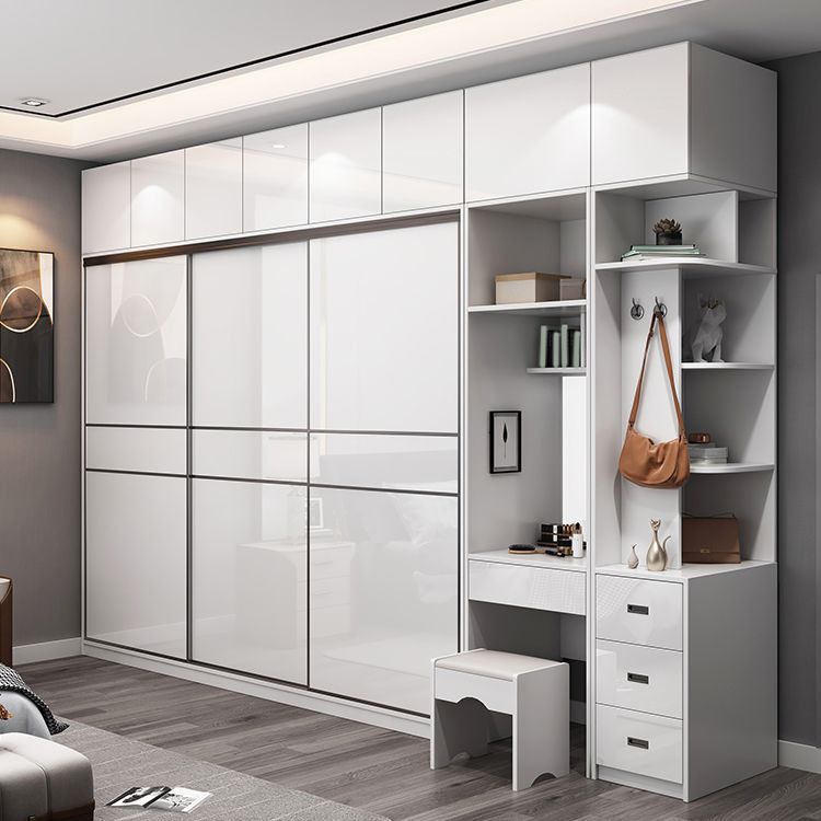 Engineered Wood White Wardrobe Cabinet Modern Wardrobe Closet