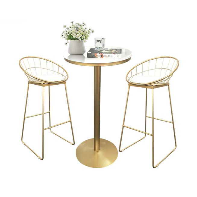 Contemporary Round Pub Table Set with Metal Stools 1/3/5 Pieces Pine Wood Top Bar Set