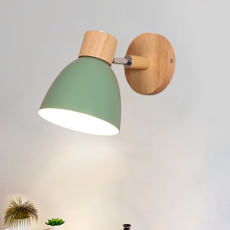 Nordic Style Mini Makaroon Wandlampe Metall Dome Schatten rotatierbar farbenfrohe Leuchten mit hölzernen runden Basis