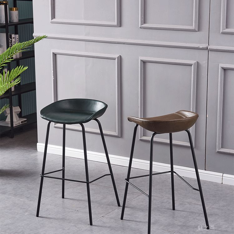 Industrial Style Counter Stool Armless Upholstered Bar Stool with Metal Legs