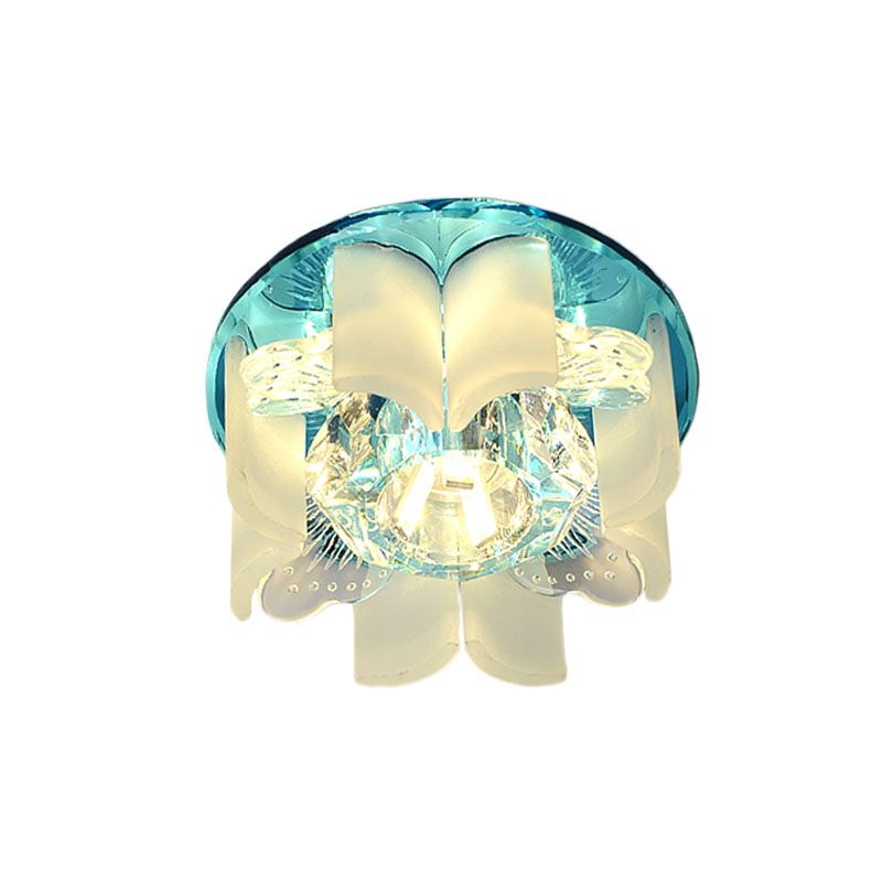LED Petal Flush Mount Spotlight Modern Blue/Gold/Tan Finish Clear Crystal Ceiling Flush with Wavy Panel