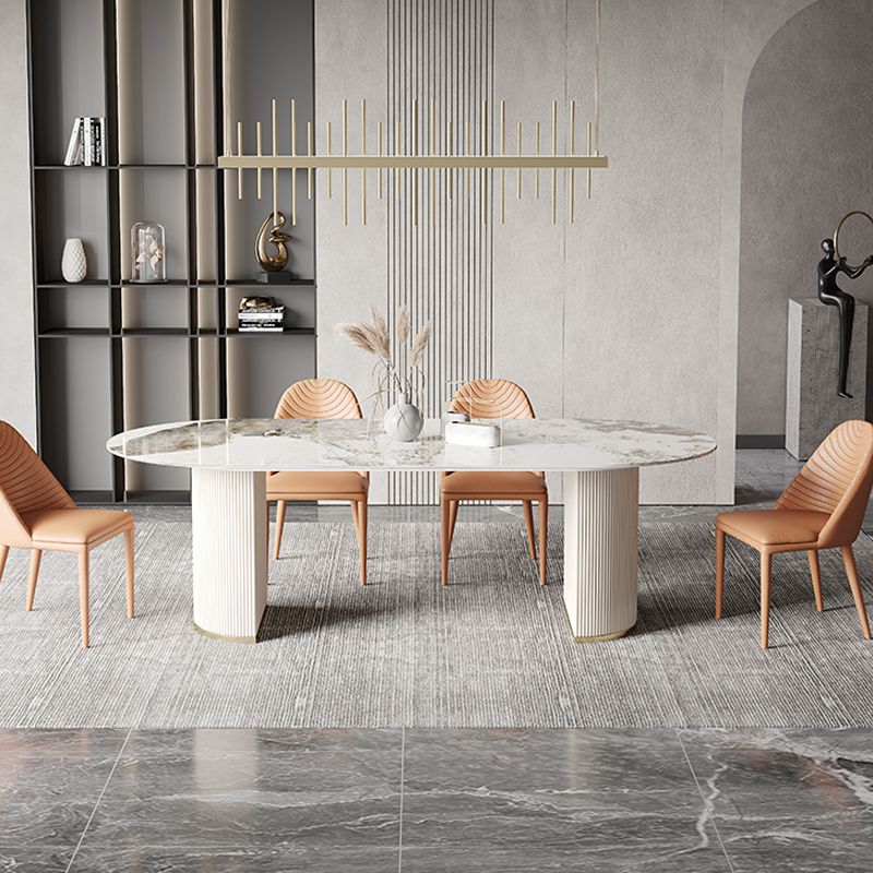 Mesa de comedor de lujo tradicional con muebles de pedestal doble ovalado para el hogar