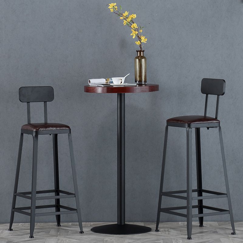Industrial Armless Counter Stool Iron Bar Stool with Pedal and Leather Cushion