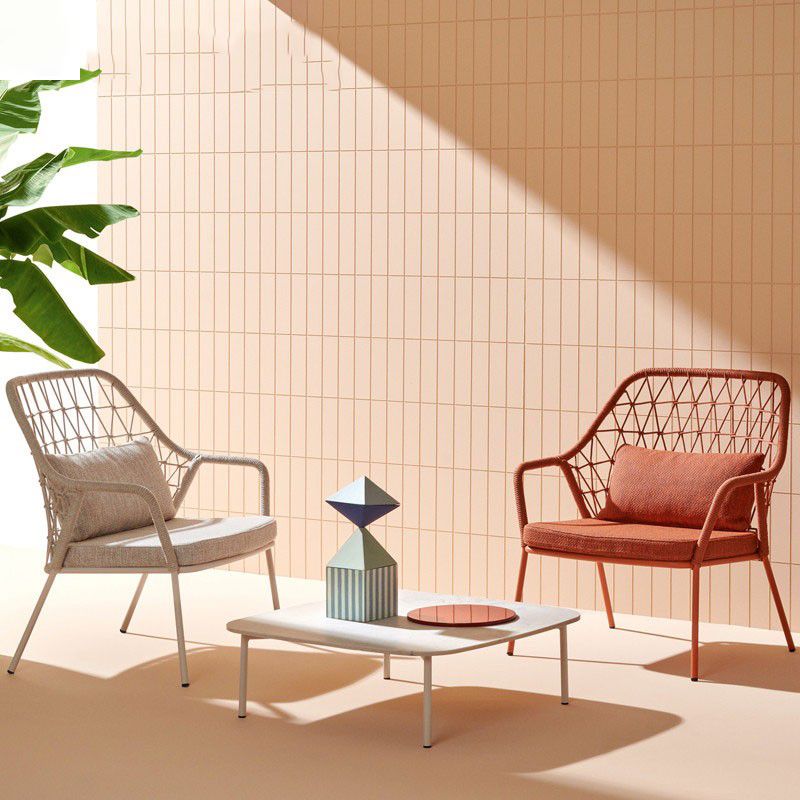 Contemporary Metal Base Dining Armchair with Fabric Open Back