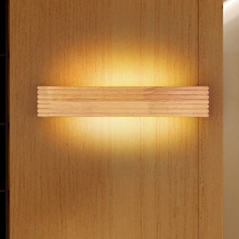 Gestreepte slaapkamer muur sconce eigentijds houten houten 14 "/18" /21,5 "breed 1-head beige led op en neer lamp in warm/wit licht