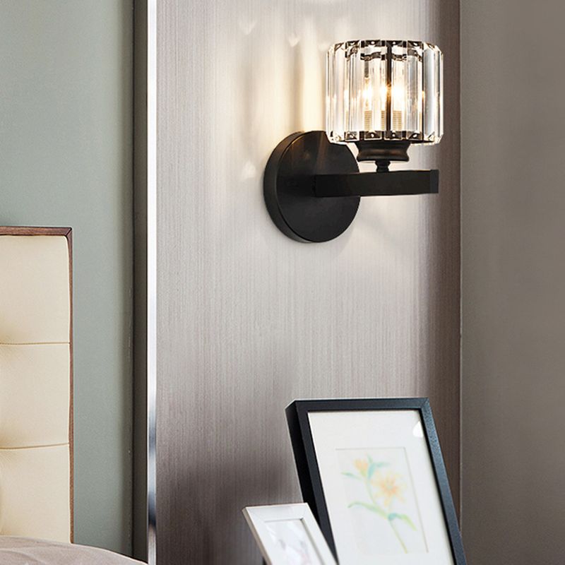 Crystal Geometric Shape Wall Sconce Modern Style 1 Light Wall Light Sconce in Black