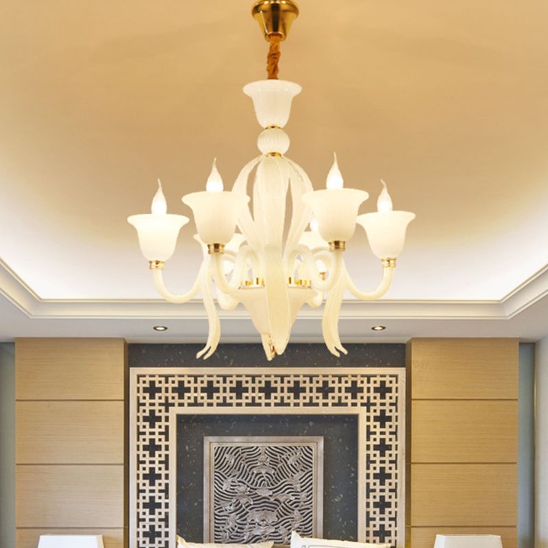 Iluminación de lámpara de estambre de vidrio blanco lámpara colgante de techo de dormitorio 6/8/10 luces
