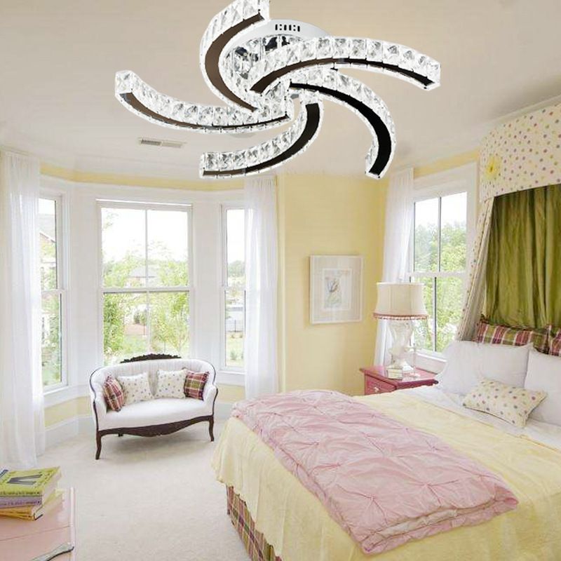 LED Windmill Semi Flush Light armatuur Eenvoudig Chroom Crystal Semi Flush Mount in warm/wit/3 kleurlicht