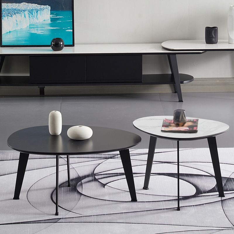 Contemporary White/Grey Free Shape Coffee Table with Metal Base