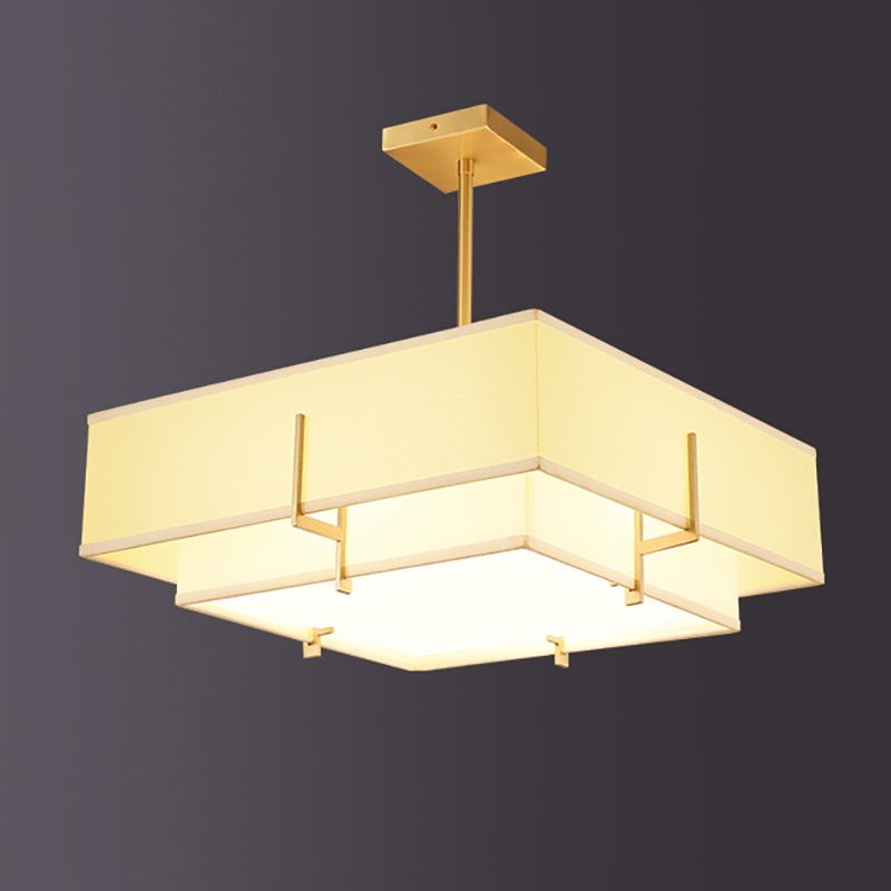 Brass Geometric Pendant Lamp Classic Fabric Chandelier for Living Room