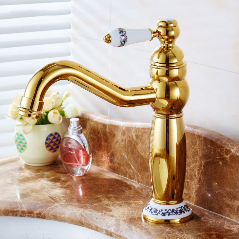 Glam Vessel Faucet Swivel Spout Lever Handle Bathroom Vessel Faucet